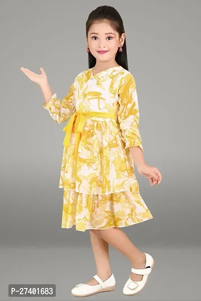 Fabulous Yellow Georgette Printed Fit And Flare Dress For Girls-thumb2