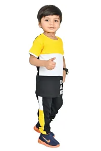 Chandrika half Sleeve Colorblock Printed Yellow T-shirt Clothing Set for Kids Boys-thumb1