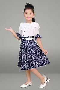 Fabulous Navy Blue Cotton Blend Printed A-Line Dress For Girls-thumb2