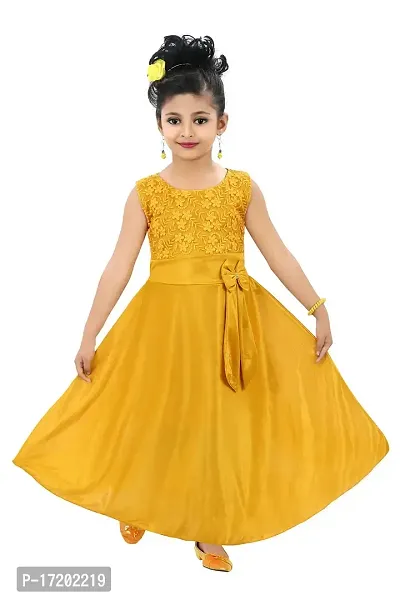 Yellow Satin Fit And Flare Frock For Girls-thumb0