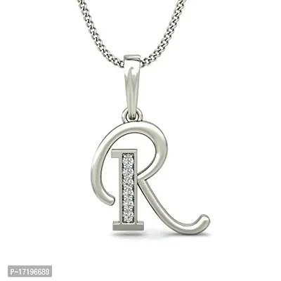 Chandrika Pearls Gems  Jewellers R Letters Initial Copper and American Diamond Pendant Platinum Plated with Chain for Women and Girls