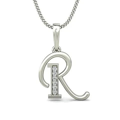 Chandrika Pearls Gems Jewellers R Letters Initial and American Diamond Platinum Plated Pendant with Chain for Women and Girls