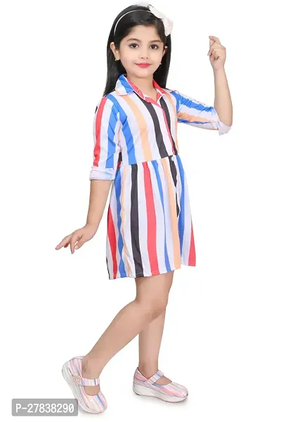 Stylish Multicoloured Cotton Blend Colourblocked A-Line Dress For Girls-thumb2