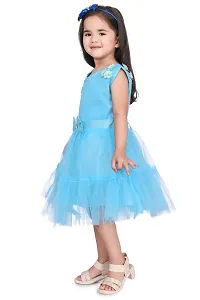 Fabulous Blue Net Solid Fit And Flare Dress For Girls-thumb1