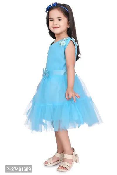 Fabulous Blue Net Solid Fit And Flare Dress For Girls-thumb2