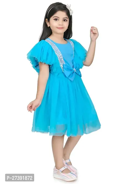 Fabulous Blue Net Solid Frocks For Girls-thumb2