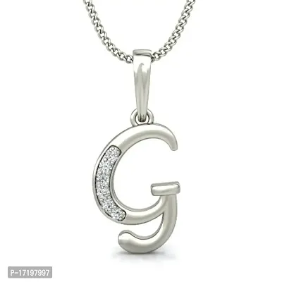 Chandrika Pearls Gems  Jewellers G Letters Initial Copper and American Diamond Pendant Platinum Plated with Chain for Women and Girls