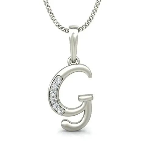 Chandrika Pearls Gems  Jewellers G Letters Initial Copper and American Diamond Pendant Platinum Plated with Chain for Women and Girls
