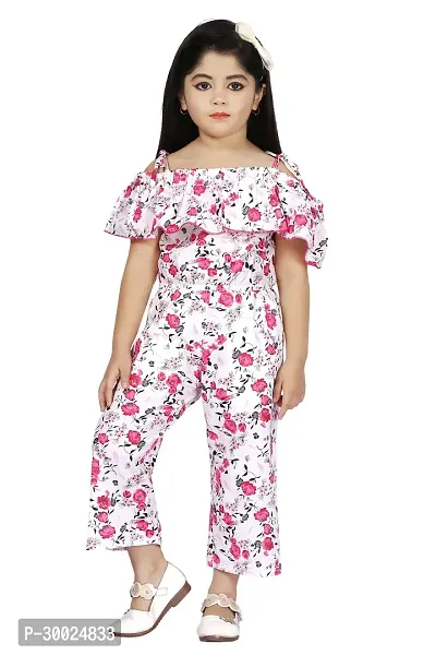 Fabulous Pink Cotton Blend Printed Jumpsuit For Girls