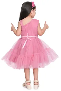 Fabulous Pink Net Solid Fit And Flare Dress For Girls-thumb2