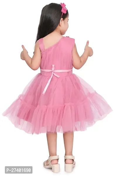 Fabulous Pink Net Solid Fit And Flare Dress For Girls-thumb3