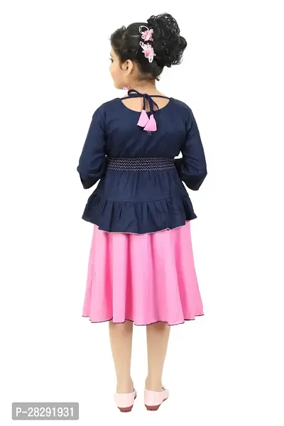 Elite Cotton Blend Self Pattern Top with Skirt Set For Girls-thumb3