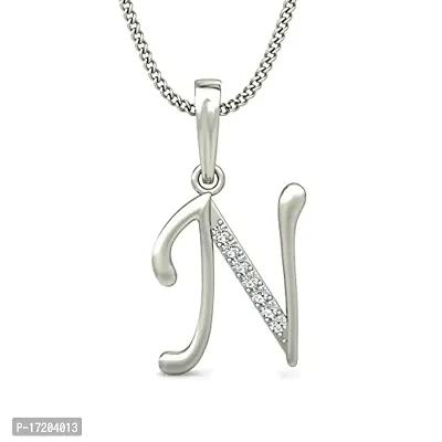Chandrika Pearls Gems  Jewellers N Letters Initial Copper and American Diamond Pendant Platinum Plated with Chain for Women and Girls