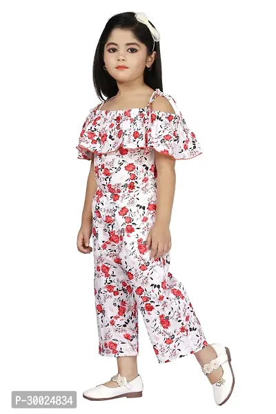 Fabulous Red Cotton Blend Printed Jumpsuit For Girls-thumb2