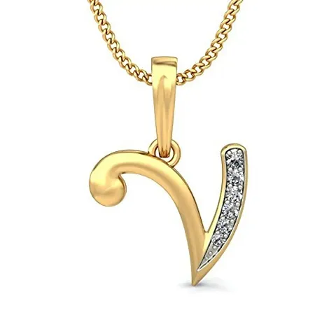 Chandrika Pearls Gems & Jewellers 24K Gold Plated A-Z Letters Initial Pendant V Necklace for Girls