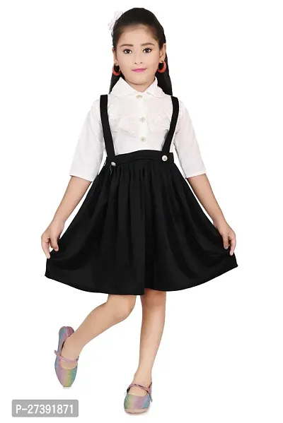 Fabulous Black Cotton Blend Solid Two Piece Dress For Girls-thumb0