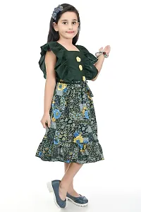Stylish Green Cotton Blend Printed Dress For Girls-thumb1