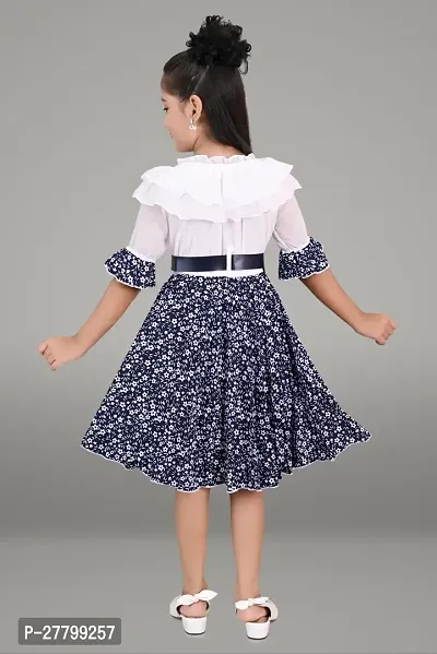 Fabulous Navy Blue Cotton Blend Printed A-Line Dress For Girls-thumb4