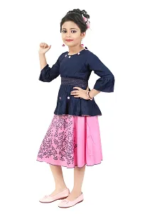 Elite Cotton Blend Self Pattern Top with Skirt Set For Girls-thumb1