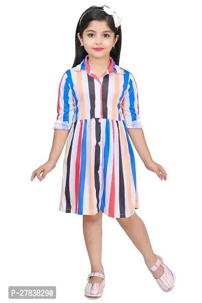 Stylish Multicoloured Cotton Blend Colourblocked A-Line Dress For Girls-thumb0