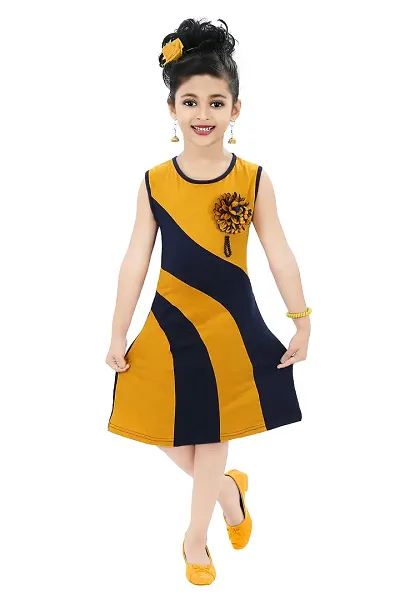 Chandrika Girls Casual Colour-Block Midi Dress for Kids