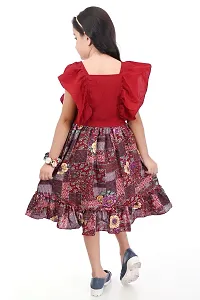 Stylish Red Cotton Blend Printed Dress For Girls-thumb2