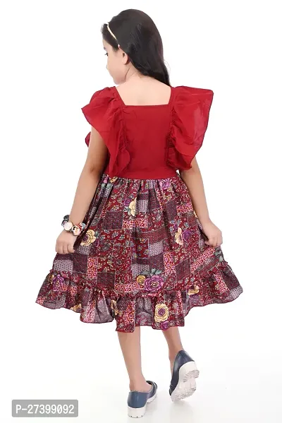 Stylish Red Cotton Blend Printed Dress For Girls-thumb3