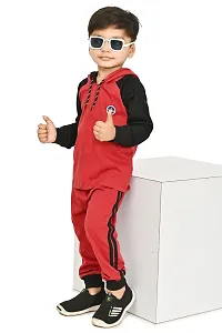 Chandrika Stylish Full Sleeves Cotton Maroon T-shirt  Trouser set For Boys-thumb2