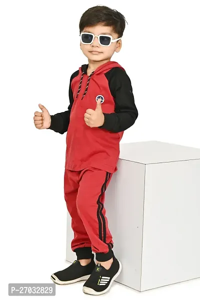 Chandrika Stylish Full Sleeves Cotton Maroon T-shirt  Trouser set For Boys-thumb3