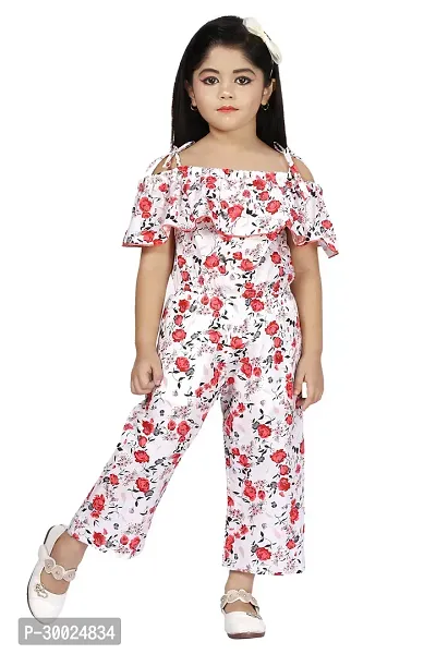 Fabulous Red Cotton Blend Printed Jumpsuit For Girls-thumb0