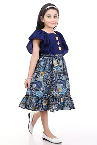 Stylish Navy Blue Cotton Blend Printed Dress For Girls-thumb1