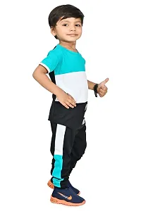 Chandrika half Sleeve Colorblock Printed Sea green T-shirt Clothing Set for Kids Boys-thumb1