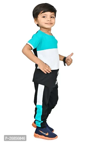 Chandrika half Sleeve Colorblock Printed Sea green T-shirt Clothing Set for Kids Boys-thumb2