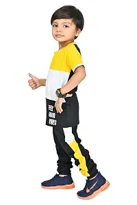 Chandrika half Sleeve Colorblock Printed Yellow T-shirt Clothing Set for Kids Boys-thumb2