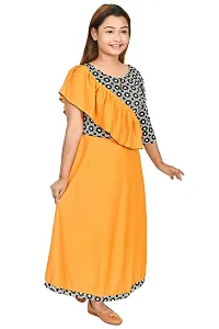 Stylish Yellow Cotton Blend Printed A-Line Dress For Girls-thumb1