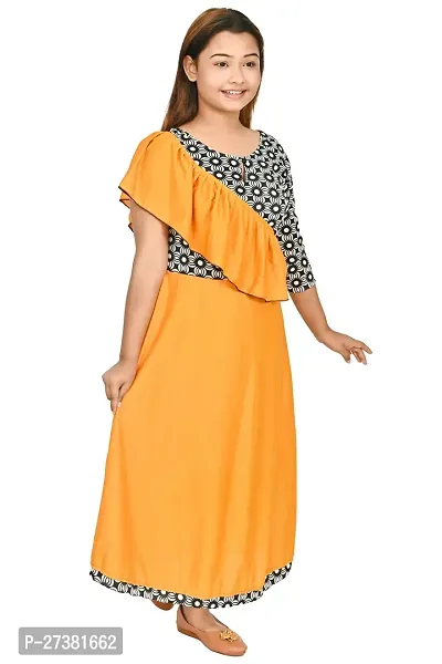 Stylish Yellow Cotton Blend Printed A-Line Dress For Girls-thumb2