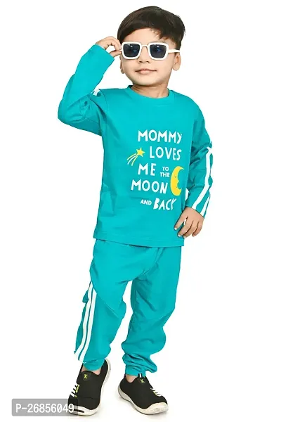 Chandrika Full Sleeve Printed Seagreen T-shirt Sweatshirt Clothing Set for Kids Boys