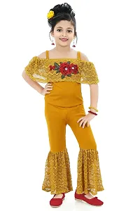 Chandrika Kids Floral Appliqu? Top and Pant Set for Girls Mustard-thumb1