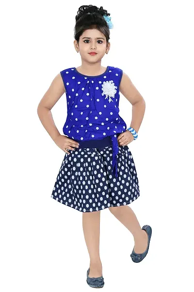 Chandrika Girl's Self Design Knee Length Sleeveless Top and Skirt Set