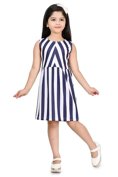 Stylish Blend Striped A-Line Dress For Girls