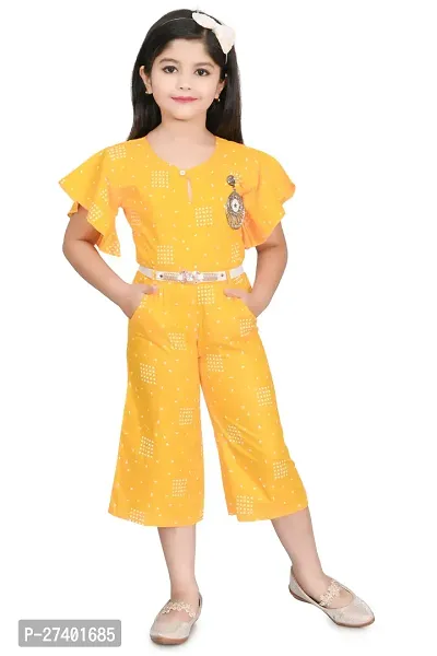 Fabulous Yellow Cotton Blend Printed Dress For Girls