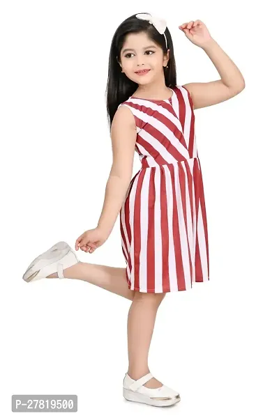 Stylish Maroon Cotton Blend Striped A-Line Dress For Girls-thumb2