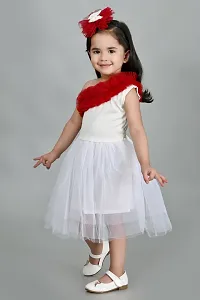 Fabulous White Net Self Pattern Fit And Flare Dress For Girls-thumb1