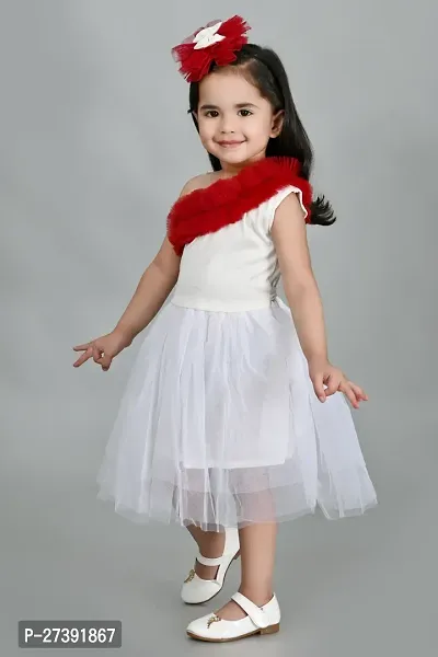Fabulous White Net Self Pattern Fit And Flare Dress For Girls-thumb2