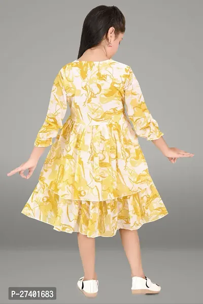 Fabulous Yellow Georgette Printed Fit And Flare Dress For Girls-thumb3