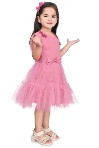 Fabulous Pink Net Solid Fit And Flare Dress For Girls-thumb1