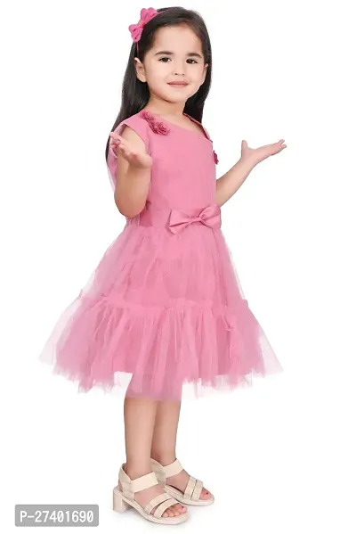 Fabulous Pink Net Solid Fit And Flare Dress For Girls-thumb2