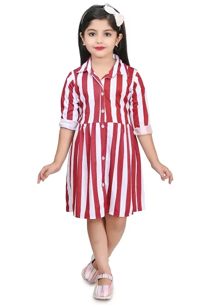 Stylish Blend Striped A-Line Dress For Girls