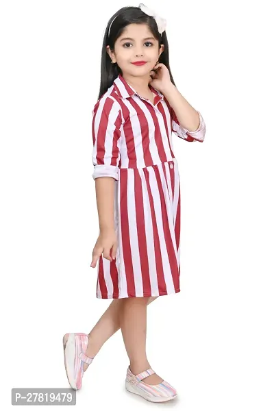 Stylish Maroon Cotton Blend Striped A-Line Dress For Girls-thumb2