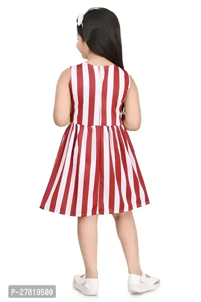 Stylish Maroon Cotton Blend Striped A-Line Dress For Girls-thumb4